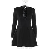 Autumn 2025 New Bag Ass Dress Temperament Sexy Body-Dress V-Necked Long-Sleeved Dress Woman DJPT