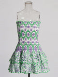 Summer New Sexy Smear Embroidery Hollow Lotus Leafy Dress To Collect Waist Thin Print Slim Dress