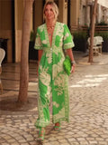 2024 New Fashion Women's Printed Jumpsuit V-Neck Short-Sleeved Woman