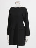 Temperament Simple Style Dress 2025 Spring And Summer New Round Collar Bow Pocket Design A-Character Dress