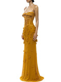 Summer Vietnamese Niche Brand Sexy Sling Design Three-Dimensional Spikes Elastic Mesh To Close Waist Dress