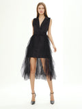 Temperament Elegant Style Suit Dress 2025 Spring New Sleeveless V-Neck Suit Mesh Splicing Dress Dress Woman