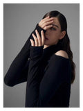 Club Babes Knitted Shirt 2025 Spring Metal Cross-Kin Knot Sexy Hollow Black Bottom Top Woman