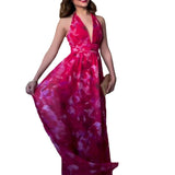 Women's New Sexy Bare Back Sleeveless Hanging Neck Deep V-Print Dress Dress