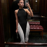 Women Decorate Sleeveless Hanging Neck Side Fall Mid-Dress Dress DJPT