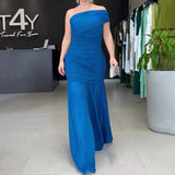 2024 Slanted Shoulder-To-Shoulder Dress Slim Slim Spliced Fishtail Dress