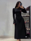 2025 Autumn New Horn Sleeve Strap Design Long Sleeves To Close The Waist Collar Dress Woman