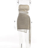 Breast Hollow Fine Flashing Dress Woman 2025 Summer New Hottie Sexy Dress Skirt DJPT