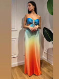 New Summer Gradient Hanging Neck Fold Fashion Dress Ladies Beach Holiday Dress