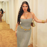 Hanging Beads Fine Flash Dress Dress Woman 2025 New Hot Girl Sexy Dress DJPT
