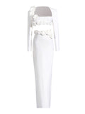 Dress Set Long-Sleeved Flower Top Open Fork Long Dress Sexy Elegant Independent Design Women's Clothing