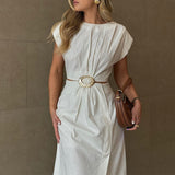 Retro Minimalist And Elegant Collar Solid Dress In Autumn 2024