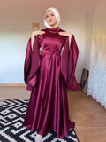 2024 New Large Swing Sleeves To Close The Waist Thin Solid Color Long Sleeve Design Feel Dress