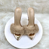 Sandals Tips Champagne Hairshoes Women's High Heels 12Cm High Quality Shoes