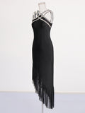 Babes Dress 2025 Spring New Heavy Industry Diamond Slings Irregular Lotus Edges Hip Dress Girl