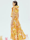 Summer New Shoulderless Sleeveless Bow Tie Ting Waist Layered Print Long Dress Woman