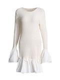Elegant Style Dress Women's 2025 Spring New Simple High-End Collar Collar Horn Sleeve Knitted Pure Color Skirt