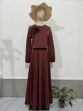 2024 New Middle East Dubai Flower Lantern Sleeve Loose Dress Dress Dress Suit Two Sets