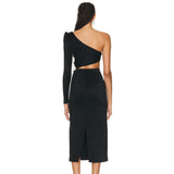 New Single-Sleeved Tender Dress Sexy Fashion Flower Nail Medium Long Dress