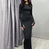 2024 Women's Fashion Sexy Tight-Groomed And Comfortable Solid Color Long Dress