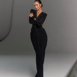 Women's Deep V With Long Sleeves High Open Fork And Sexy Dress DJPT