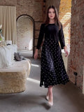 2024 New Long-Sleeved Wave Dot Round Neck Dress Waist Temperament Dress Female