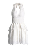 Women's Fashion Dress 2025 Spring New Women's Dress V Hanging Neck Sexy Embroidery Short Dresses