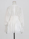 Niche Pure Lusty Fairy Dress 2025 Summer New Deep V Collar Lantern Sleeves Thin Tie Dress Dress Woman
