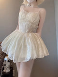 French Ball Gown Spaghetti Straps Holiday Dress White Birthday Dresses Birthday Outfits SD1291