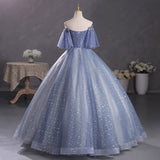 Gray-Blue Temperament Beautiful Solo Performance Costume Student Vocal Art Canopopy Skirt Annual Meeting Host Evening Dress