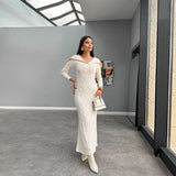 Fashion Knitted Solid Color In Autumn 2024 V-Neck Bag Hip Dress