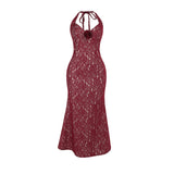 Autumn 2025 New Bag Hip Dress Fashion Style Style Style Hanging Neck Lace Long Dress Dress Woman DJPT