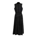 Temperament Lady Style Dress 2025 New Sleeveless Collar Lace Hollow Waist Lotus Leaf Side Gentle Dress Girl
