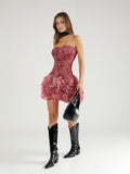 Famous Flower Flower Rose Flower Retro Heavy Industry Waist-Meared Bra Dress 2025 New Lotus Leaf Dress Women's Summer