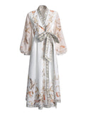 Literary And Art Vintage Dress 2025 Summer New V-Neck Print Lantern Sleeve High-Waisted Dress Woman