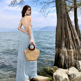 Dress Niche Design Hanging Neck Sling Sling Vest Holiday Wrinkled Half-Dress Suit