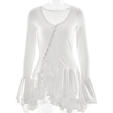 New Hot Horn Sleeves To Close The Waist Short Dress Sexy Hottie Single Buckle Dress Woman HZ0628