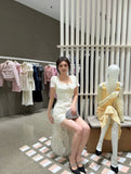 Collar High-End Hollow Lace Dress In The Spring Of 2024 New Ivory White Waist Temperament Style Dress
