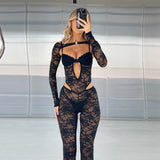 Autumn 2025 New Temperament Sexy Hottie Body Lace Long Sleeves DJPT