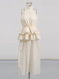 High-End Famous Wind Long Lotus Leaf Dress 2025 New Women's Sleeveless Straight Collar Solid Dress
