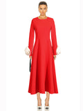 Spring New Temperament Style Simple Atmosphere Round Three-Dimensional Flowers Spliced Long Dress Dress Woman