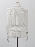 Lace Hollow Famous Style Suit 2025 New Women's Summer Shirt + Ultra-Short Skirt Solid Color