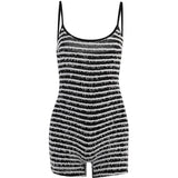 Sexy Sling Black And White Stripes To Close Waist Thin Hottie Show Back Hip Conjoined Shorts Woman DJPT