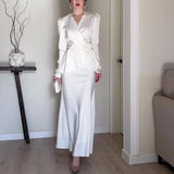 Women's Dress French V-Neck Temperament Suit Skirt High-Waisted Tie With Flowers High-Rise Half-Dress Two