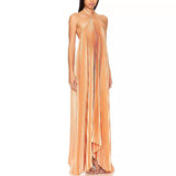 Women's Clothing Hanging Neck-Deck Sexy Dress Holiday Sleeveless Fashion 100 Folded Women 8080 HZ0628