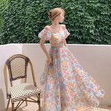Lusty French Sexy Back One-Word Shoulder Bubble Sleeves Sleeves Hanging Dress Women's Summer Seaside Holiday Dress