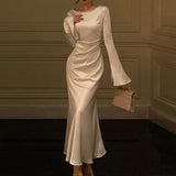 Women's Summer New Elegant Commute Pure Long Sleeve Fashion Dress DJPT