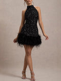 Women's New Sexy Sleeveless Body Shiny Plush Dress Dress Dress Glie 8105 HZ0628
