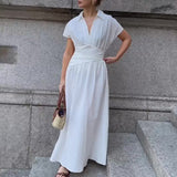 Women's Summer Collar Temperament Shirt Skirt High Waist Repair Fashion Commuting Long Skirt