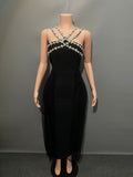Hot Temperament Elegant Female Banding Dress Net Yarn Studded Dress High-End Evening Dress